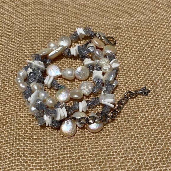 Necklace Pearl Freshwater Authentic double stranded and grey stone necklace. SS - Picture 10 of 10